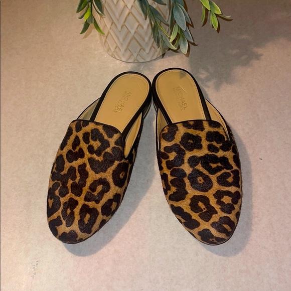 Michael Kors Leopard Print Brown and Black Mules - Picture 1 of 10